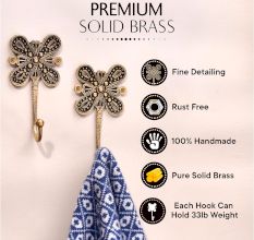 Brass Flower Wall Hook Hand Engraved Design - Pack of 3