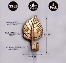 4 Pieces Brass Single Leaf Wall Hook For Home decoration