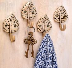 4 Pieces Brass Single Leaf Wall Hook For Home decoration