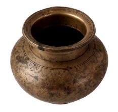 Brass South Indian Cylindrical Carved Pot