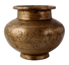 Brass South Indian Cylindrical Carved Pot