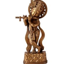 Brass Lord Krishna Statue in Golden Antique Finish