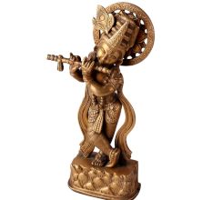 Brass Lord Krishna Statue in Golden Antique Finish