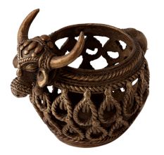 Vintage Brass Nandi Head Pot in Tribal Art