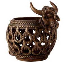 Vintage Brass Nandi Head Pot in Tribal Art