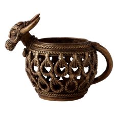 Vintage Brass Nandi Head Pot in Tribal Art