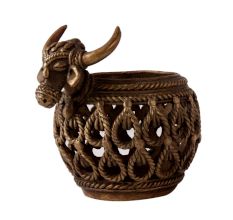 Vintage Brass Nandi Head Pot in Tribal Art
