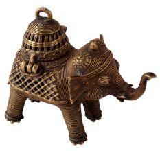 Brass Elephant Statue with Storage in Tribal Art