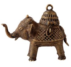 Brass Elephant Statue with Storage in Tribal Art