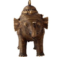Brass Elephant Statue with Storage in Tribal Art