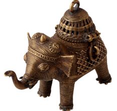 Brass Elephant Statue with Storage in Tribal Art