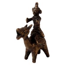 Small Brass Camel and Rider Statue in Tribal Folk Art