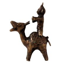 Small Brass Camel and Rider Statue in Tribal Folk Art
