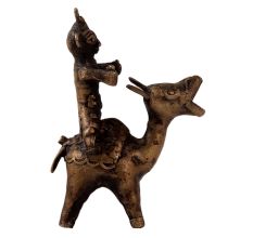 Small Brass Camel and Rider Statue in Tribal Folk Art