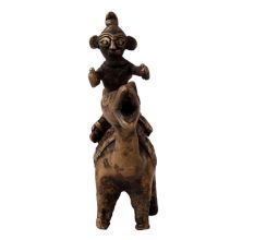Small Brass Camel and Rider Statue in Tribal Folk Art