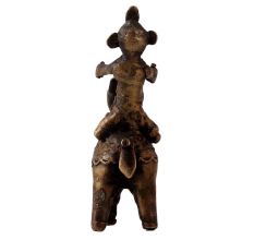 Small Brass Camel and Rider Statue in Tribal Folk Art