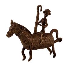 Hanging Brass Horse and Rider Statue in Tribal Art