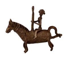 Hanging Brass Horse and Rider Statue in Tribal Art