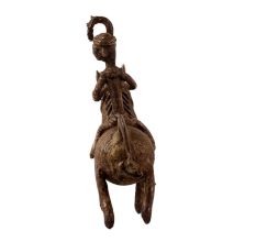 Hanging Brass Horse and Rider Statue in Tribal Art