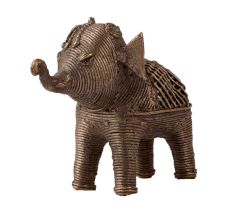 Small Brass Elephant Statue in Tribal Folk Art