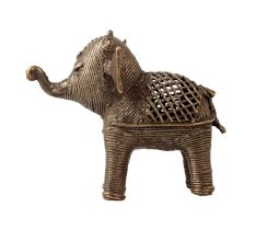 Small Brass Elephant Statue in Tribal Folk Art