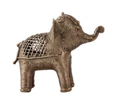 Small Brass Elephant Statue in Tribal Folk Art