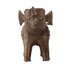 Small Brass Elephant Statue in Tribal Folk Art