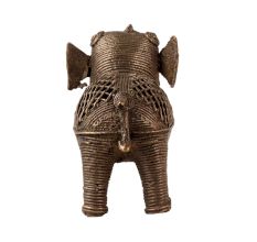 Small Brass Elephant Statue in Tribal Folk Art