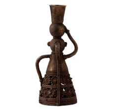 Handcrafted Brass Candle Stand in Folk Art