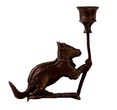 Brass Squirrel Candle Stand in Folk Art