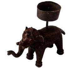 Handmade Brass Elephant Candle Holder in Folk Art