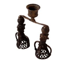 Vintage Brass Doll Candle Stand in Folk Art