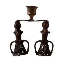 Vintage Brass Doll Candle Stand in Folk Art