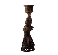 Vintage Brass Doll Candle Stand in Folk Art