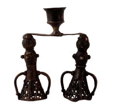 Vintage Brass Doll Candle Stand in Folk Art