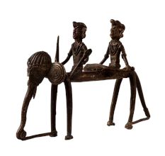 Brass Elephant Statue with 2 Riders in Tribal Art