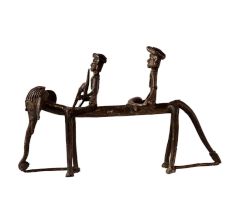 Brass Elephant Statue with 2 Riders in Tribal Art