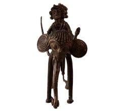 Brass Elephant Statue with 2 Riders in Tribal Art