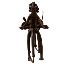 Brass Elephant Statue with 2 Riders in Tribal Art