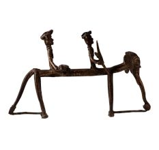 Brass Elephant Statue with 2 Riders in Tribal Art