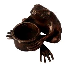 Elegant Brown Brass Frog with Pot in English Art