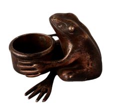 Elegant Brown Brass Frog with Pot in English Art