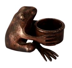 Elegant Brown Brass Frog with Pot in English Art