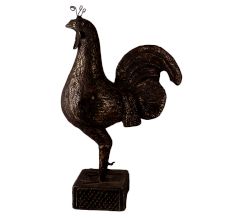 Brass Rooster Standing On Square Jali Base