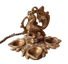 Brass Peacock Oil Lamp with Chain for Hanging