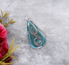 Oval Turquoise Lampwork Glass Pendant for Jewellry Making - 1 Piece