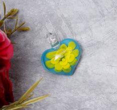 Lampwork Yellow Flower Engraved Glass Pendant for Necklace - 1 Piece