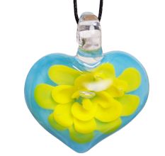 Lampwork Yellow Flower Engraved Glass Pendant for Necklace - 1 Piece