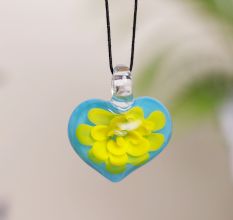Lampwork Yellow Flower Engraved Glass Pendant for Necklace - 1 Piece