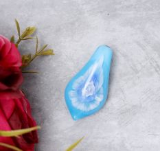 Lampwork Turquoise Twist Leaf Glass Pendant for Jewellry Making - 1 Piece